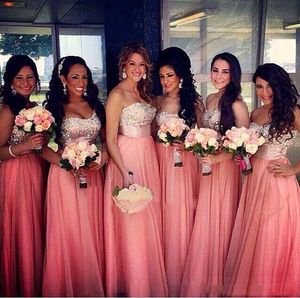 2021 Hot Sales Sweetheart Bridesmaid Dresses Crystals Beading Chiffon Floor Length A Line Maid Of Honor Dresses