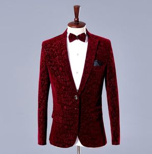 Herrar kostymer vin röd sammet blazer män formell klänning senaste kappa byxa design kostym kostym homme byxa äktenskap bröllop för blazrar
