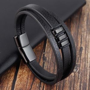 Charm-Armbänder Herren-Armband aus mehrschichtigem gewebtem Leder, Titanstahl