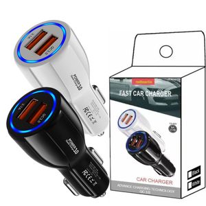 6A QC3.0 RÁPIDO RÁPIDO DUPO USB ADAPTADORES DE CARRO DE CARRO DE CARRO DE CARREGO PARA iPhone 15 11 12 13 14 Samsung Huawei Android Telefone PC mp3 com caixa