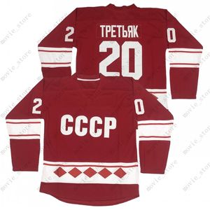 Homens 20 Vladislav Tretiak 1980 CCCP Rússia Gelo Hóquei Jerseys costurado