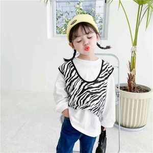 Frühling Ankunft Mädchen Langarm Zebra T-Shirt Kinder Koreanisches Design Ops Fake 2 Stück 210528