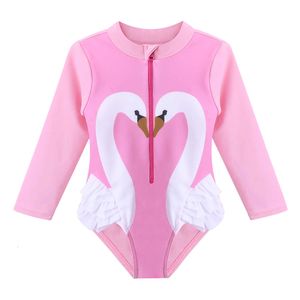 Baohulu Toddler&infant Baby Girl Swimwear Long Sleeve Cartoon Swan Kids Swimsuit One Piece Children Bathing Suit Summer