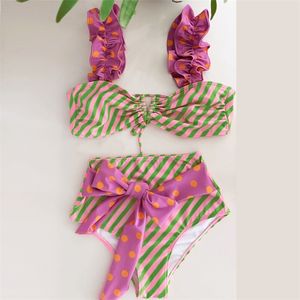 Sexig bikini hög midja baddräkt push up baddräkt blomma print ruffle bikini set strand bär baddräkt 210621