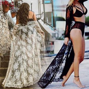 Frauen Sexy Lange Spitze Strand Kleid Cover-ups Durchsichtig Pareo Kimono Badeanzug Bikini Cover Up Tuniken Bademode frauen