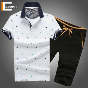 Summer Mens Tracksuit Set Casual Short Sleeve Breathable Men Polo Shirts+Shorts 2 Pieces Brand Business Slim Male Sweatsuit X0610