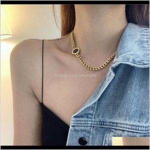 Pendant Necklaces & Jewelry Drop Delivery 2021 Pendants Titanium Steel Sweater Exaggerated Roman Numeral Black Circle Necklace Womens Net Red