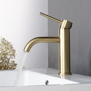 Banheiro de ouro escovado Torneira de água preto clássico redondo único buraco plataforma montada pia bacia torneira 100% material bruto metal