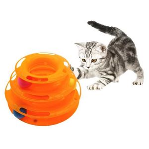 Three Levels pet cat toy Tower Tracks Disc cat Intelligence Amusement triple pay disc cat toys ball Training Amusement plate 210929