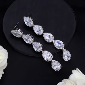 Fashion Luxury jewelry Long Dangle Water Drop designer earrings White AAA Cubic Zirconia Earrings Copper 18k Gold Diamond Earring For Women Bride Wedding Gift
