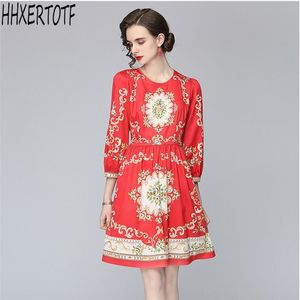 summer Fashion temperament women Long Sleeve Floral Print Elegant Casual Dress 210531