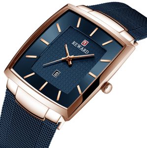 Reward 48*37mm Diameter Dial Simple Fashion Quartz Mens Watch Calendar Comfortable Steel Mesh Belt 6MM Ultra Thin Gentlemans Watches