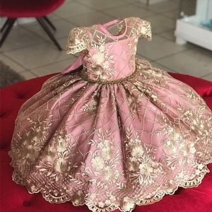 Mädchen Kleider 0-24 Monate Nettes Baby Mädchen Ein Jahr Geburtstag Party Prinzessin Kleid Geboren Pageant Prom Kostüm Infant Spitze Blumen Große Schleife VestidoGirl'