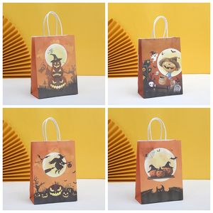 Sacchetti di caramelle di Halloween per bambini trucco o dolcetto zucche da regalo per la zucca shopping borse di carta kraft maniglie snack imballaggio logo personalizzabile Tr0086