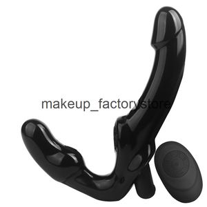 Massaggio Wireless Remote Lesbian G-Spot Clit Vibrator Dildo Adulti senza spalline Strap-on Dildo Giocattoli del sesso per coppie doppia testa vibratori