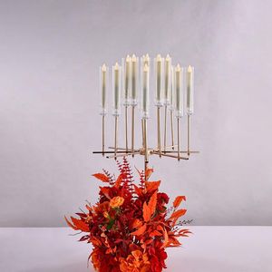 Ljushållare 16 Pole Holder Tall Candelabra Gold Wedding Centerpiece med klar kristall Splicing AB1059