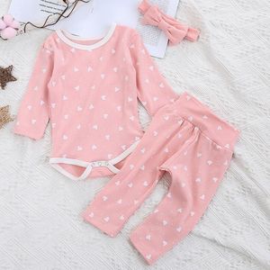 Clothing Sets Spring Autumn Baby Girls Clothes Suit Jumpsuit+Pants+Hair Band Infant Pajamas Set Toddler Girl