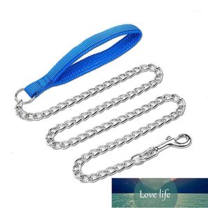 Dog Collars & Leashes 120cm 4ft Heavy Duty Chain Leash Chew Proof Indestructible Metal With Padded Nylon Handle For Large Medium Dogs1