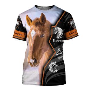 Design Love Horse 3D-gedrucktes Männer-T-Shirt Harajuku Mode Sommer Kurzarm Unisex Casual T-Top Drop 210629