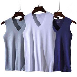 3PCS No Trace Cool Men Vest Débardeurs Sous-vêtements Hommes Undershirt Chemises Mâle Bodyshaper Fitness sans manches Gilet de course pour hommes 5XL 211120