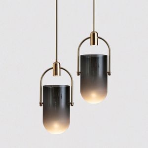 Nordic Bucket Pendant Lampor Smoky Grå och krämig Vit Lampskärmsljus för matsal Bedroom Bedside Light Luxury Chandelier