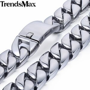 Trendsmax 31 мм супер тяжелые бордюры кубинских мальчиков мужская цепь серебряный тон 316L ожерелье из ожерелья пользовательские оптом ювелирные изделия HN35 x0509