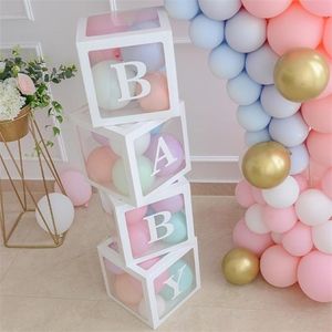 Alphabet Name Transparente Verpackung Box Hochzeit Ballon Baby Dusche Junge Mädchen 1. Geburtstag Party Dekor Kinder Latex Geschenk Y0622