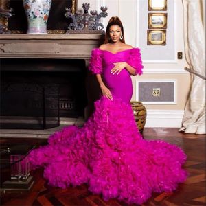 2022 Prom Dresses for Pregnant Women Ruffles Off the Shoulder Maternity Robes Photo Shoot Elegant Mermaid Evening Gowns