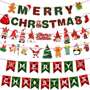 Wholesale santa letters for sale - Group buy 6PC Set Christmas Theme Banner Pull Flag Santa Snowman Gift Box Dwarf Doll Merry Christmas Letters Hanging Decor Xmas New Year Y1126