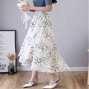 Skirts Womens Black Long Woman High Waist Korean Elegant Casual Ruffle Cotton Irregular A Line 210428