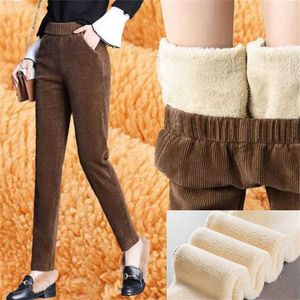 Plush Thick Casual Pants Women's Corduroy Warm Pants Autumn And Winter High Waist Harem Pants Trousers Women 211112