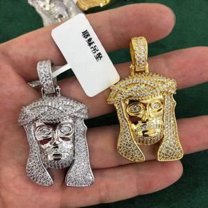 Colares de pingente de ouro banhado a cores IECD OUT HIPHOP Micro Pave CZ Pedra Phuarao Head Colar com Corrente de Corda 60cm