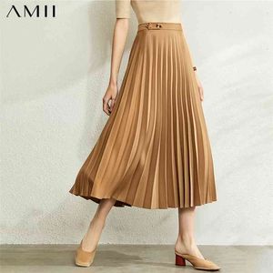 Spring Fashion Skirt For Women Causal Solid High Waist Pleated Calf-length Female 12070067 210527