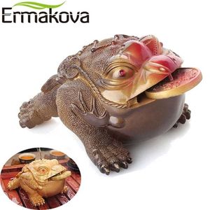ERMAKOVA 3 Different Styles Resin Color-Changing Lucky Money Figurine Frog Statue with Coin Feng Shui Tea Pet Home Ornament 211108