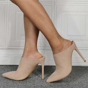 Sandalen Apricot Close Pointed Toe Damen Sommerschuhe Slip-on High Thin Heels Große Größe 47 Outdoor Pumps Hausschuhe Slides