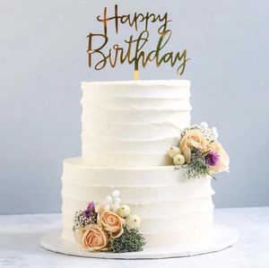 Gold Silber alles Gute zum Geburtstag Kuchen Topper Acryl Classic Birthday Cupcake Topper Dessert Dekoration Für Babyparty Cake Supplies
