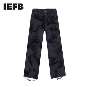 IEFB Spring Black Print Pantaloni Deanim per uomo Fashion Hip Hop High Street Wash Do Old Pantaloni dritti larghi Tie Dye 210524