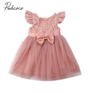 2019 bebê roupas de verão recém-nascido crianças meninas bowknot tule princesa vestido de renda festa de renda bereants chiffon sundress 2-7T Q0716