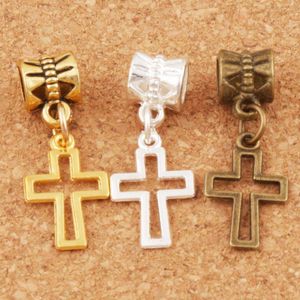 Alloy Hollow Cross Charm Big Hole Loose Pärlor 27.8x10.5mm Silver / Guld / Brons Pläterad Dangle Passform Europeiska Armband B422 100pcs / Lot