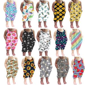 16 Färger Toddler Girls Rompers Kids Jumpsuits Sunflower One Piece Rem Romper Dinosaur Sommar Outfits Playsuit Kläder 2514 Y2