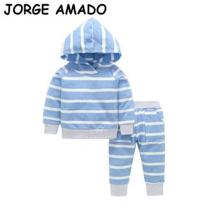 Autumn Girls Girls Girls Meninos Algodão Stripe Hoodie + Calças Casual Sports Terno roupa nascida menina roupas E28285 210610