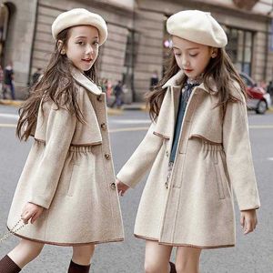 Girls 'Coat Woolen Coat 2021 Nowy Koreański Styl Zagęsiony Jesień i Winter Duża talia dla dzieci Woolen Coats H0909