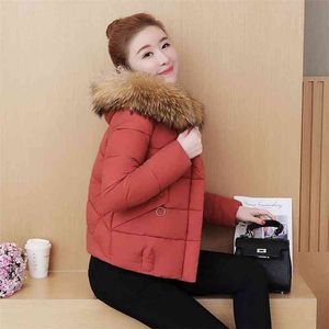 Корея мода зимние женщины короткое пальто плюс размер все совпадает повседневная утолщение теплые большие меховые воротники женские куртки Parkas D256 210512