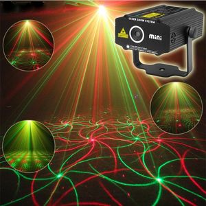 Mini LED Luzes laser Projetor Iluminação de palco 4 em 1 Efeito padrão RG Áudio Estrela Whirlwind Lâmpada Disco DJ Club Bar KTV Luz de festa familiar