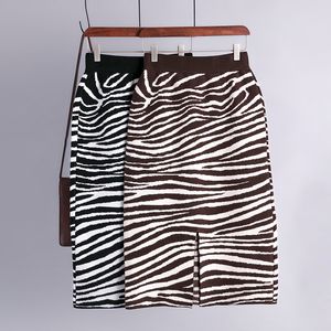 Zebra padrão de malha saia mulheres elásticas cintura alta slim saia lápis outono inverno quente bodycon split suéter saias 210419