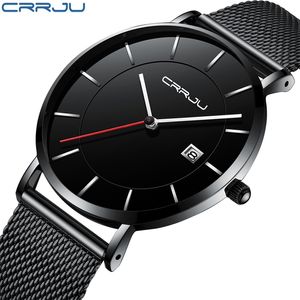 Crrju Men Silmファッションスポーツデート時計ビジネス防水シンプルなギフト腕時計オスlelogio masculinoメンズブラッククロック210517