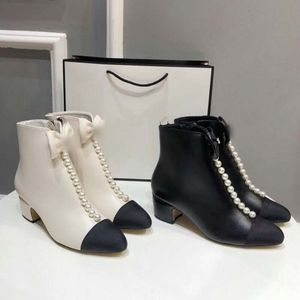 Fashion designer women short boots gold logo chunky heel leather ankle martin casual luxury womens shoes prom evening snow boot heel with box