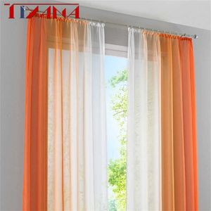 2 Panel Finished Curtain Orange Gradient Tulle For Living Room Bedroom Kitchen Short Coffee D002#42 Pane 210712