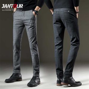 Pantaloni scozzesi da uomo di marca Pantaloni lunghi elastici casuali Pantaloni da lavoro skinny grigio nero blu di cotone per abbigliamento classico maschile da jogging 211201