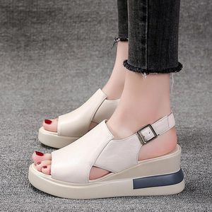 Sandals Lucyever Summer Women's Platform 2021 Peep Toe Chunky Wedges Sandalias Mujer Fashion Solid Color High Heels Sandal